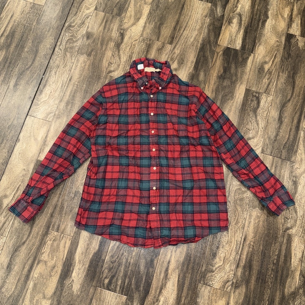 Vintage LL Bean Plaid Flannel Button-Down Shirt Red Men's Size Tall-XL USA